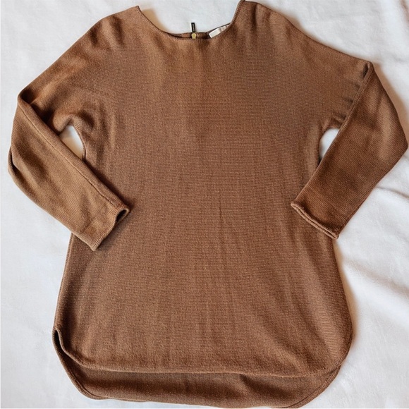 MICHAEL MICHAEL KORS Camel Oversized Knit Sweater with Gold Zipper Detail sz M - Picture 2 of 10